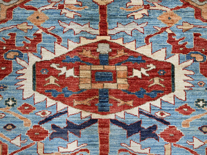 Heriz Oushak hand-knotted wool rug in Red & Midnight Blue, 8'1" x 9'8" — SKU O0903 (view 8)
