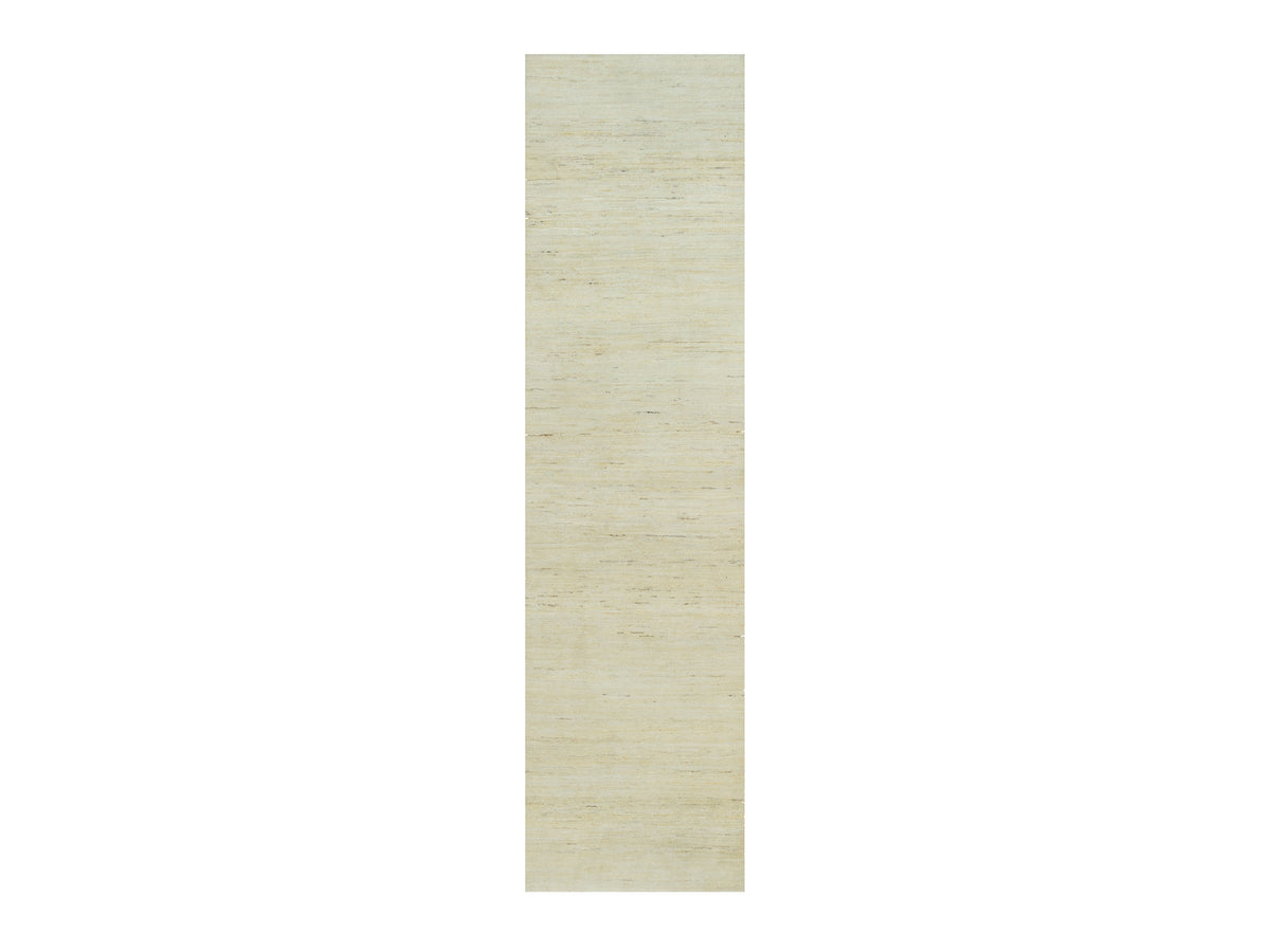 Gabbeh Modern / Contemporary hand-knotted wool runner in Ivory, 2'7" x 10' — SKU O090401