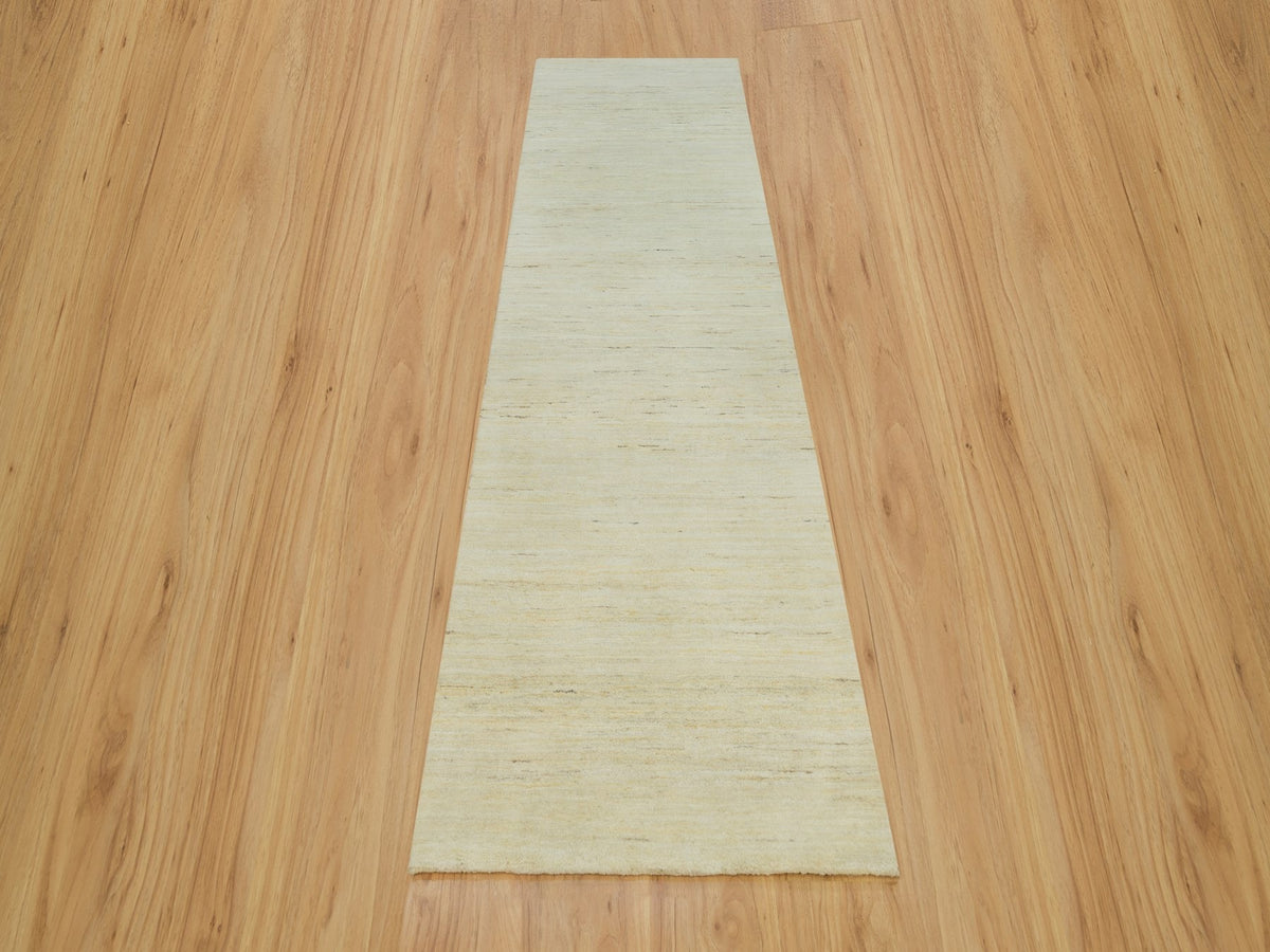 Gabbeh Modern / Contemporary hand-knotted wool runner in Ivory, 2'7" x 10' — SKU O090401 (view 2)