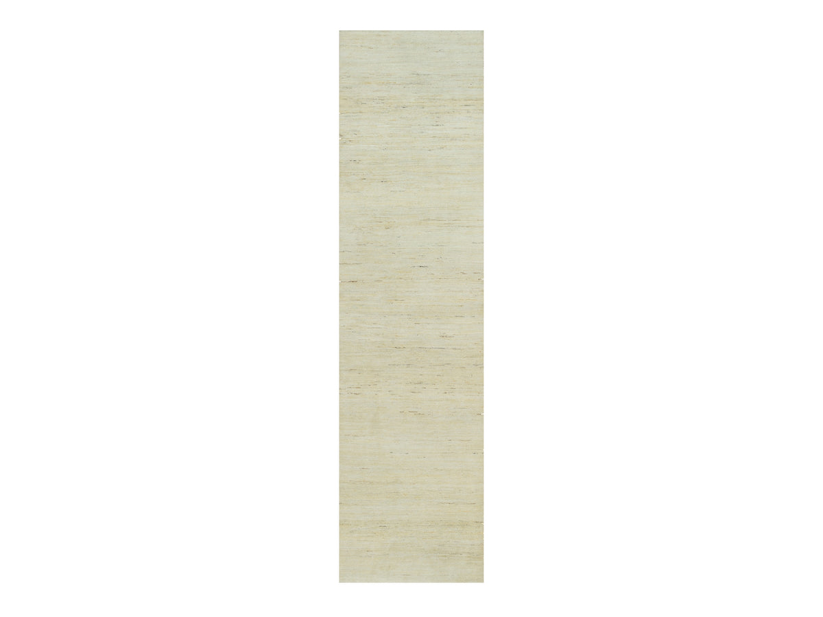 Gabbeh Modern / Contemporary hand-knotted wool runner in Ivory, 2'6" x 10' — SKU O090402