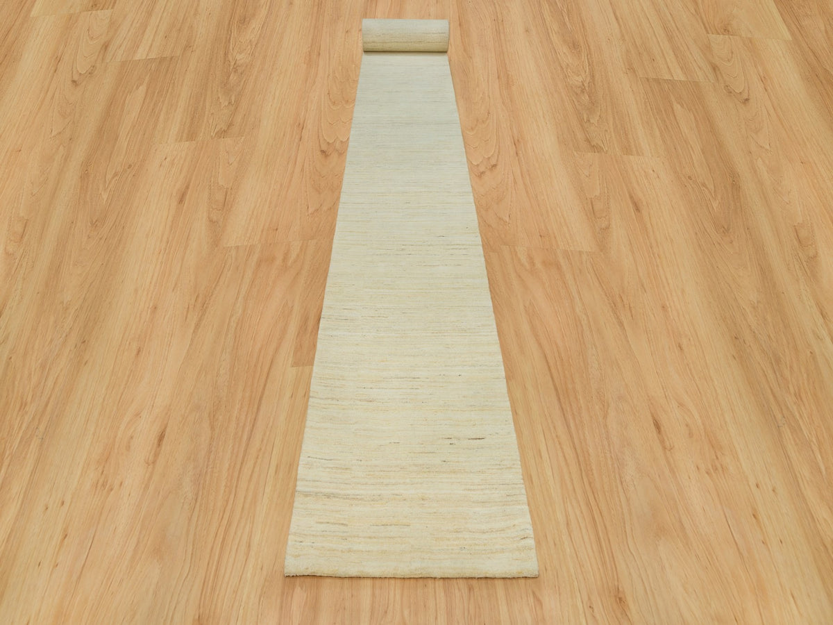 Gabbeh Modern / Contemporary hand-knotted wool runner in Ivory, 2'7" x 25'1" — SKU O090405 (view 2)