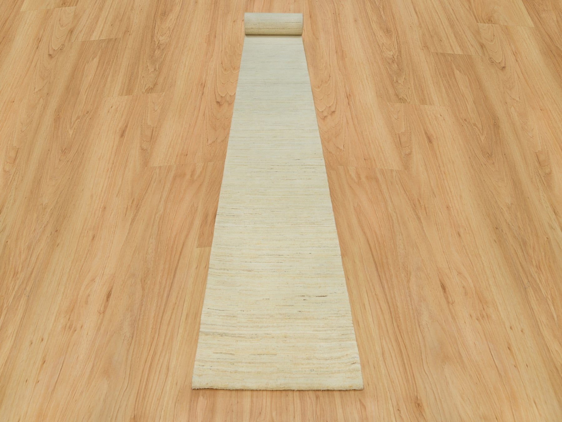 Gabbeh Modern / Contemporary hand-knotted wool runner in Ivory, 2'7" x 25'1" — SKU O090405 (view 2)