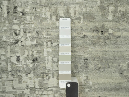 Grey 11'10" x 11'10" Modern / Contemporary Hand knotted Wool Rug - Sku: O090412