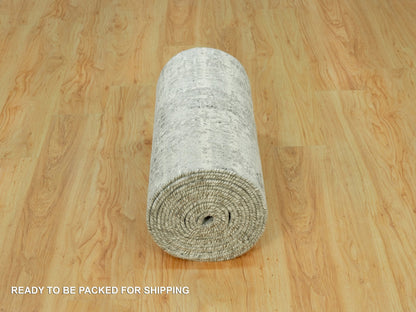 Grey 2'6" x 25'9" Modern / Contemporary Hand knotted Wool Rug - Sku: O090418