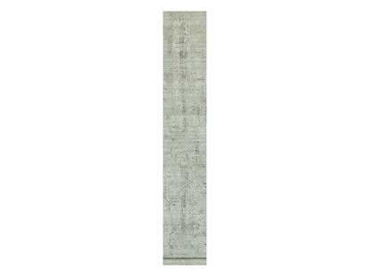 Grey 2'6" x 20'0" Modern / Contemporary Hand knotted Wool Rug - Sku: O090419