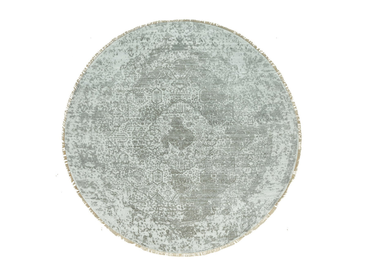 Transitional hand-knotted wool/silk rug in Gray, 7'10" x 7'10", SKU O090447