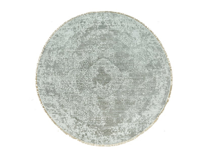 Grey 7'10" x 7'10" Transitional Hand knotted Wool/Silk Rug - Sku: O090447