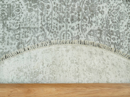 Grey 7'10" x 7'10" Transitional Hand knotted Wool/Silk Rug - Sku: O090447