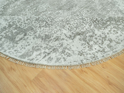 Grey 7'10" x 7'10" Transitional Hand knotted Wool/Silk Rug - Sku: O090447