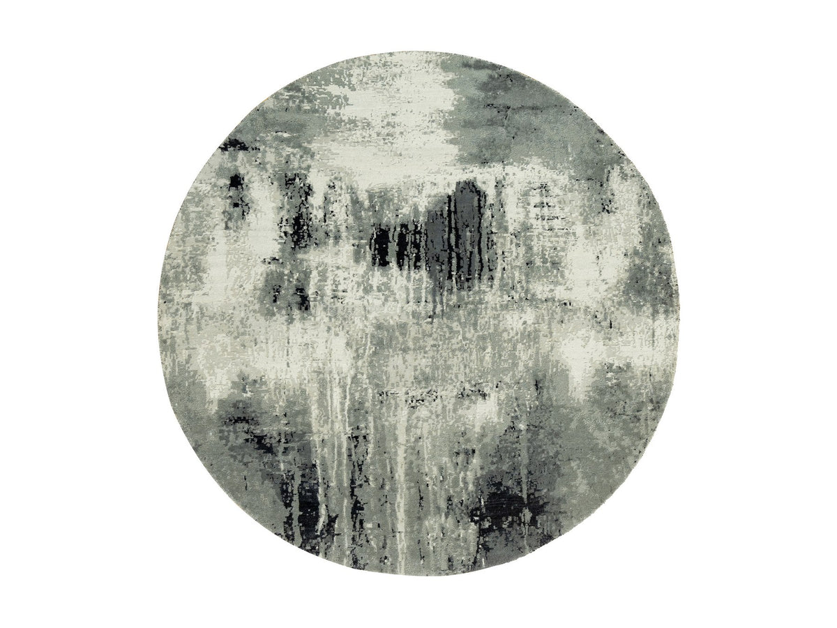 Modern / Contemporary hand-knotted wool/silk rug in Black, 6'1" x 6'1", SKU O090453