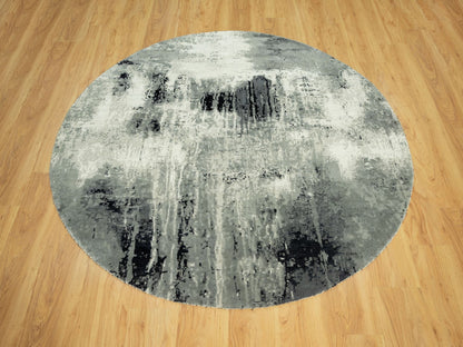 Modern / Contemporary hand-knotted wool/silk rug in Black, 6'1" x 6'1", SKU O090453