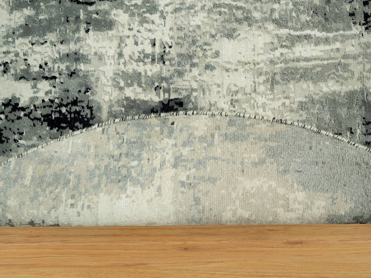 Modern / Contemporary hand-knotted wool/silk rug in Black, 6'1" x 6'1", SKU O090453