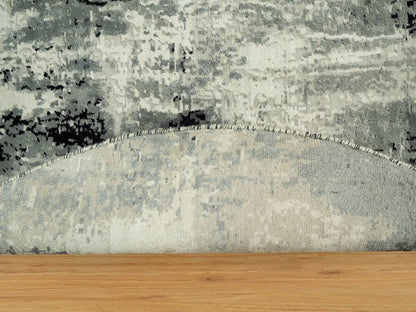 Modern / Contemporary hand-knotted wool/silk rug in Black, 6'1" x 6'1", SKU O090453