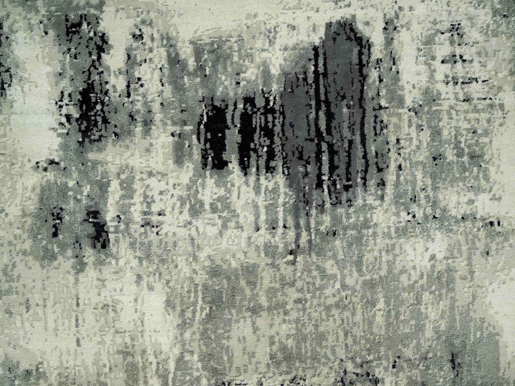 Modern / Contemporary hand-knotted wool/silk rug in Black, 6'1" x 6'1", SKU O090453