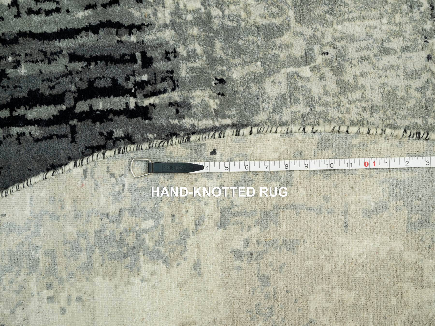 Modern / Contemporary hand-knotted wool/silk rug in Black, 6'1" x 6'1", SKU O090453