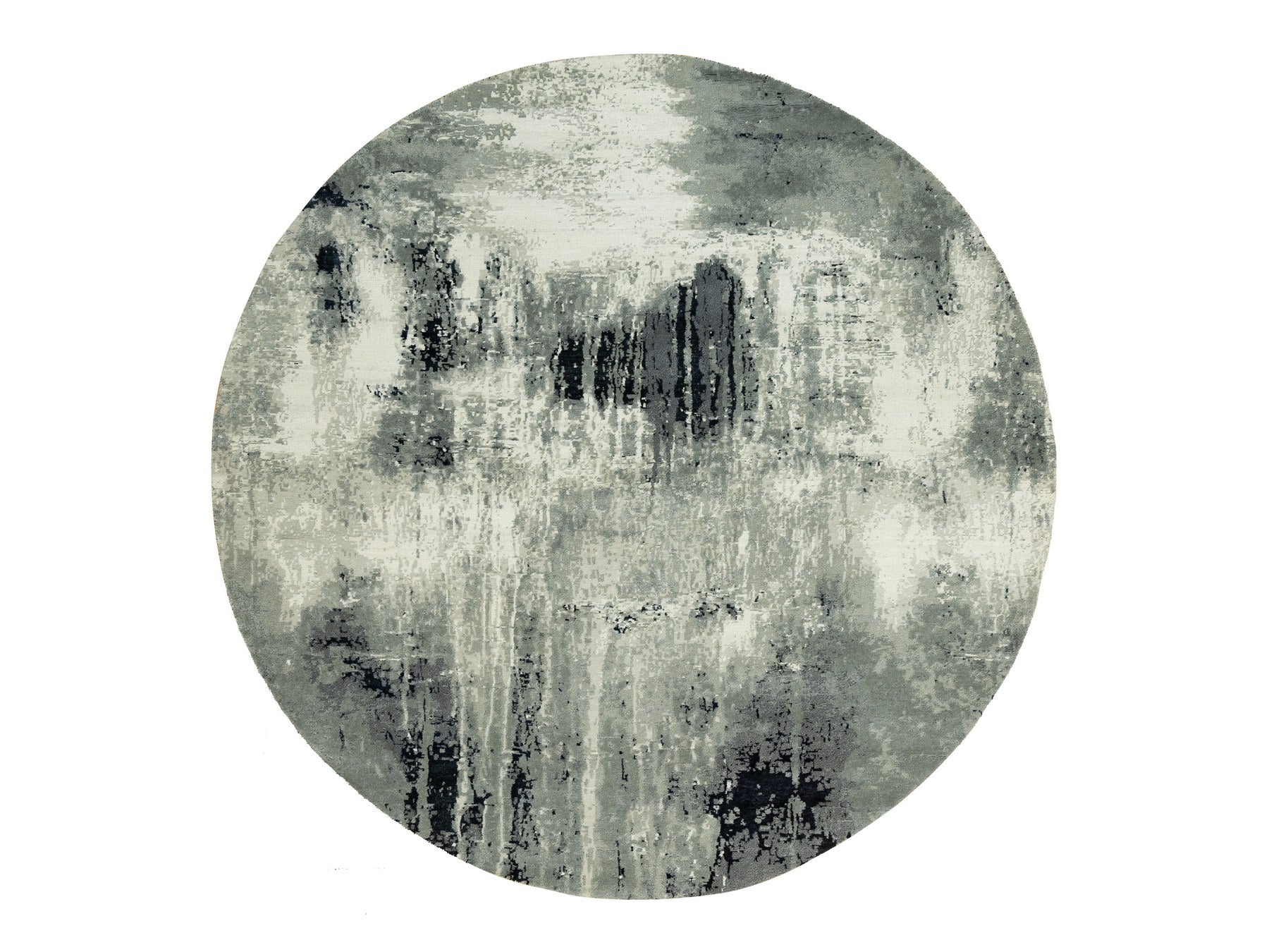 Modern / Contemporary hand-knotted wool/silk rug in Black, 8'1" x 8'1", SKU O090454