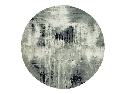 Modern / Contemporary hand-knotted wool/silk rug in Black, 8'1" x 8'1", SKU O090454