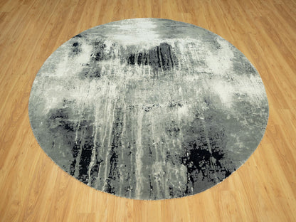 Modern / Contemporary hand-knotted wool/silk rug in Black, 8'1" x 8'1", SKU O090454