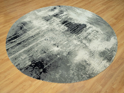 Modern / Contemporary hand-knotted wool/silk rug in Black, 8'1" x 8'1", SKU O090454