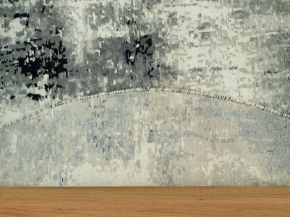 Modern / Contemporary hand-knotted wool/silk rug in Black, 8'1" x 8'1", SKU O090454