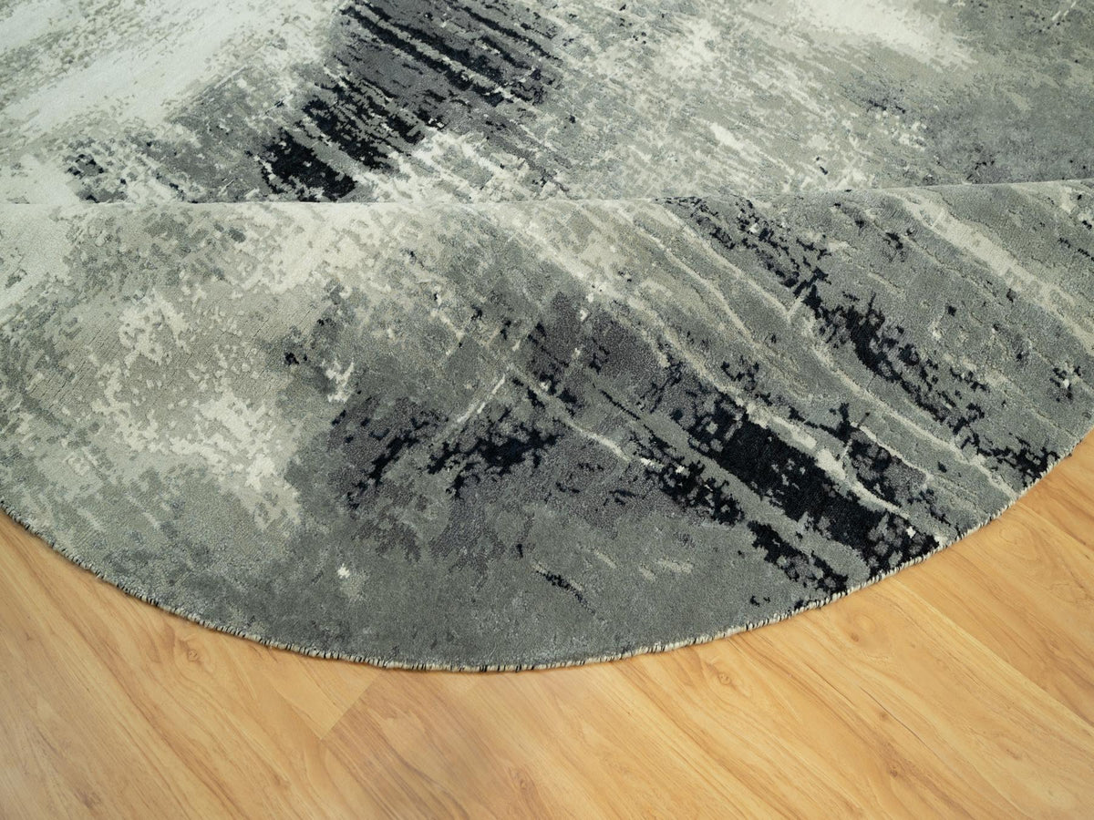 Modern / Contemporary hand-knotted wool/silk rug in Black, 8'1" x 8'1", SKU O090454