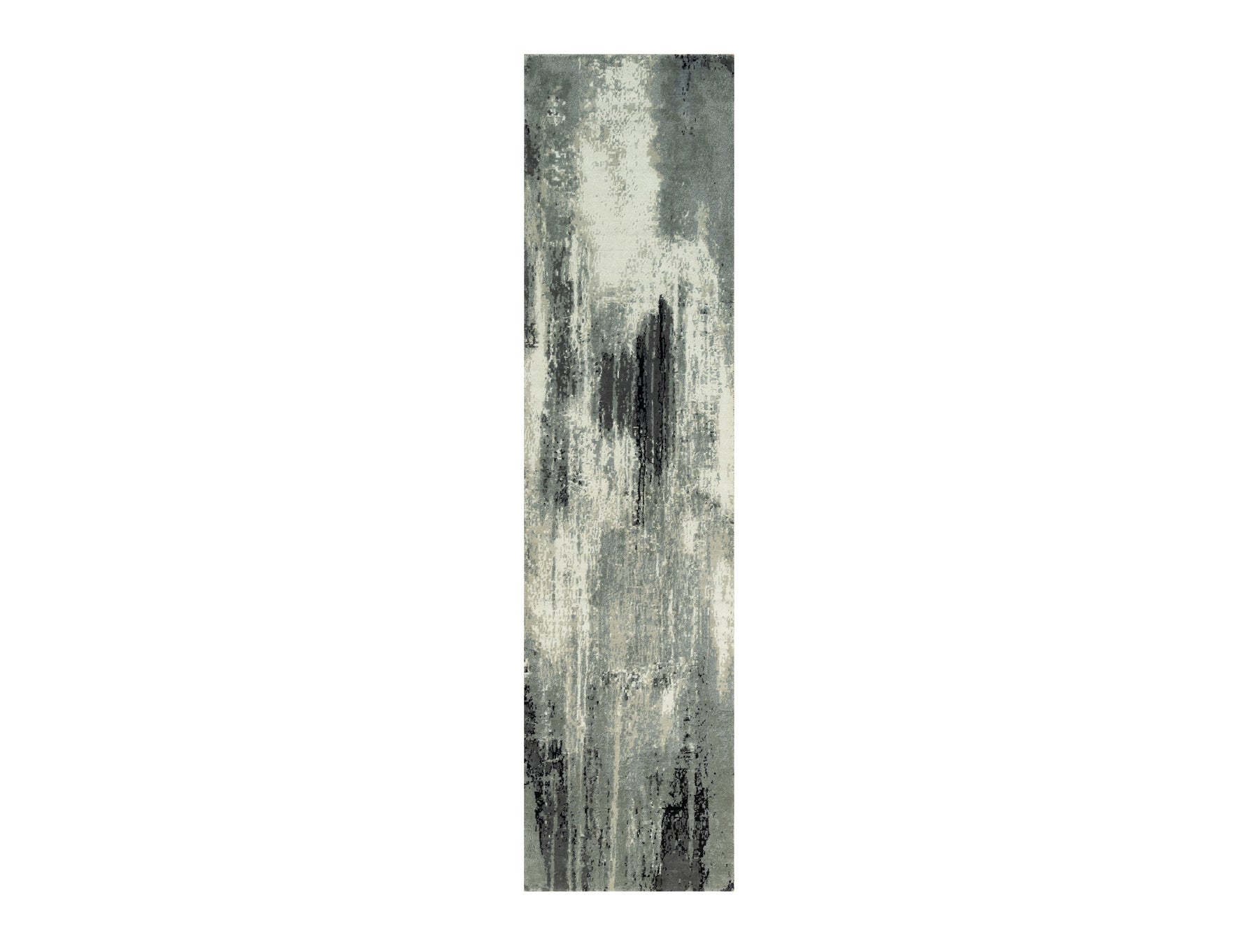 Black 2'6" x 10'0" Modern / Contemporary Hand knotted Wool/Silk Rug - Sku: O090462