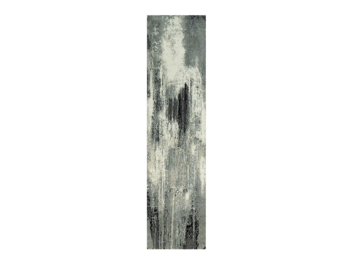 Modern / Contemporary hand-knotted wool/silk runner in Black, 2'6" x 10'0", SKU O090462