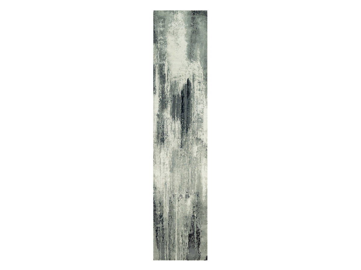 Modern / Contemporary hand-knotted wool/silk runner in Black, 2'6" x 11'11", SKU O090463