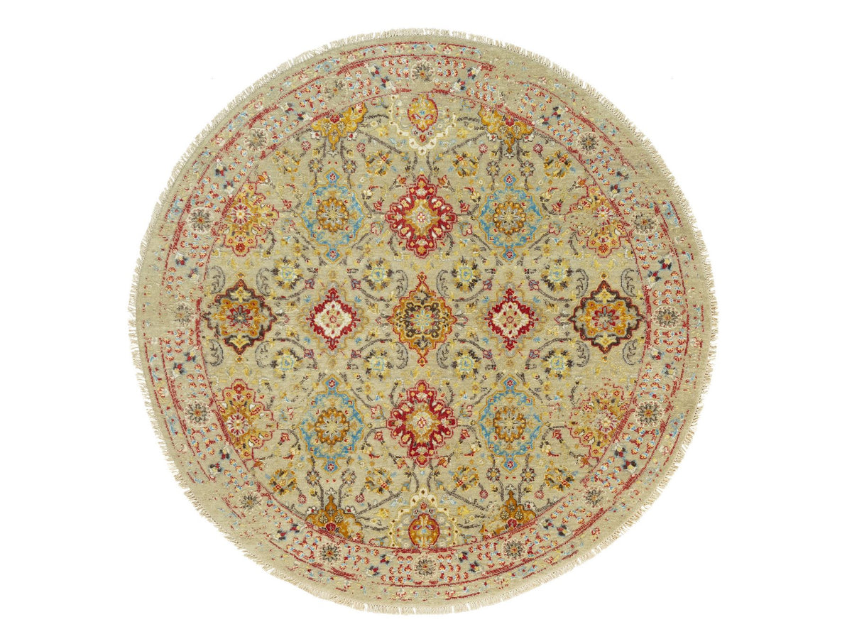 Transitional hand-knotted wool/silk rug in Beige, 6'0" x 6'0", SKU O090464