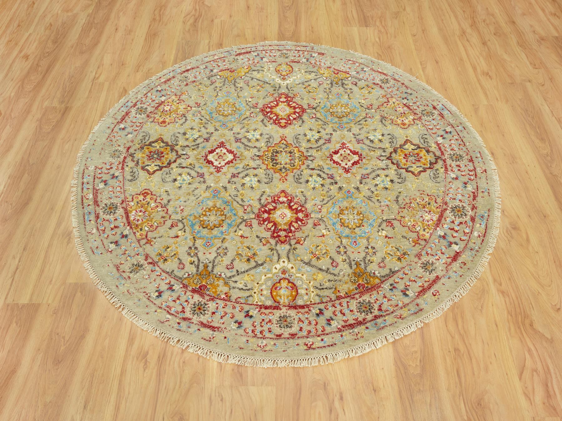 Transitional hand-knotted wool/silk rug in Beige, 6'0" x 6'0", SKU O090464