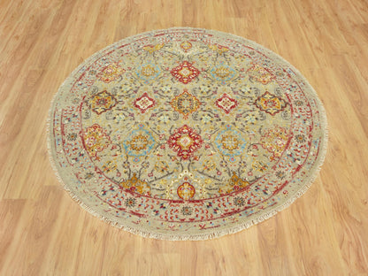 Transitional hand-knotted wool/silk rug in Beige, 6'0" x 6'0", SKU O090464