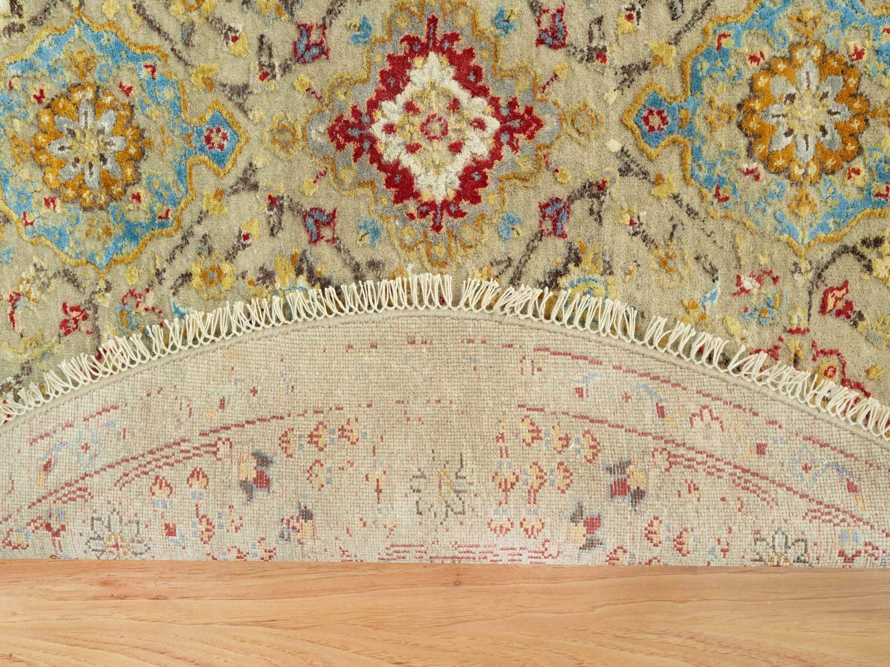 Transitional hand-knotted wool/silk rug in Beige, 6'0" x 6'0", SKU O090464
