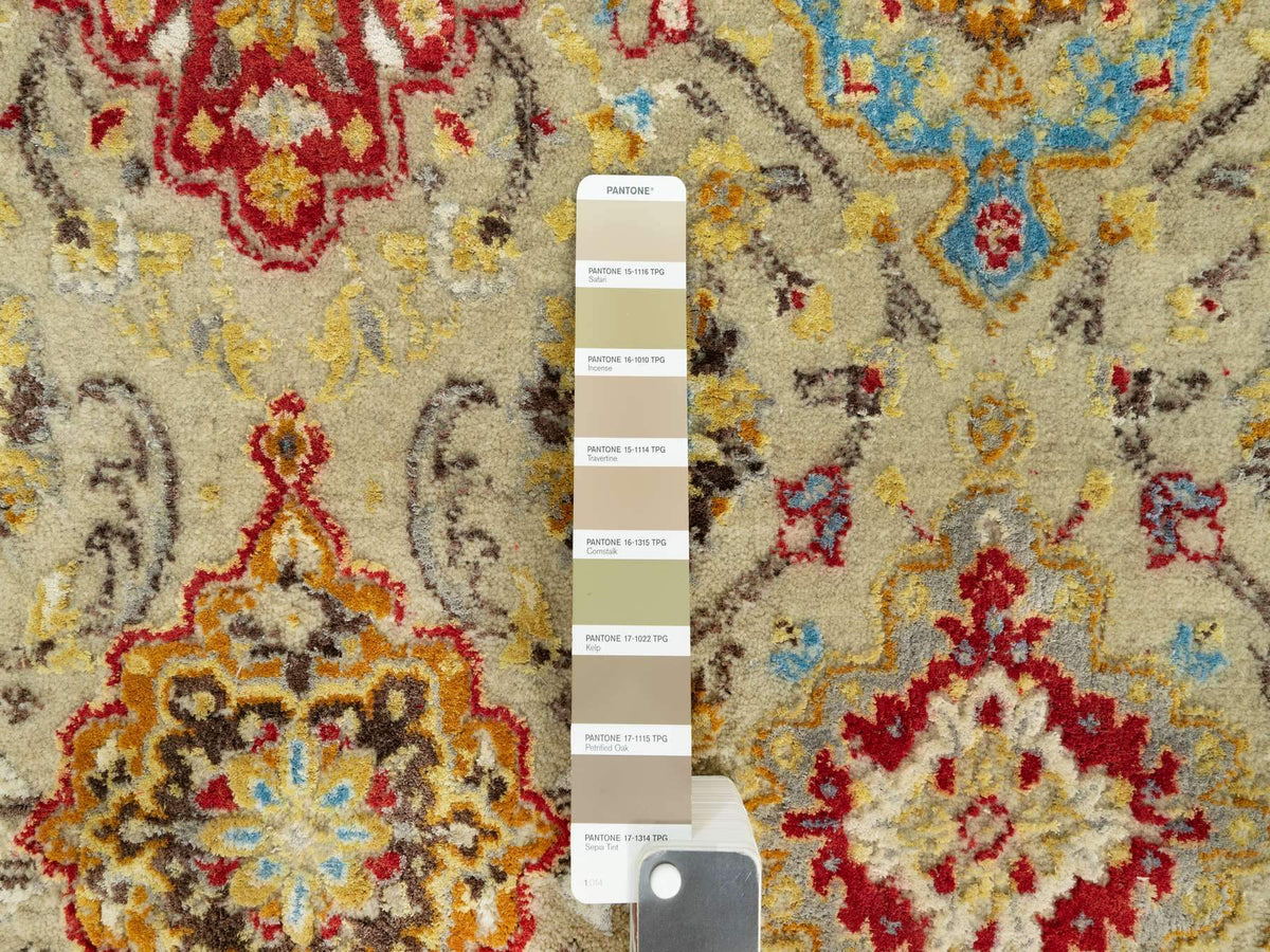 Transitional hand-knotted wool/silk rug in Beige, 6'0" x 6'0", SKU O090464