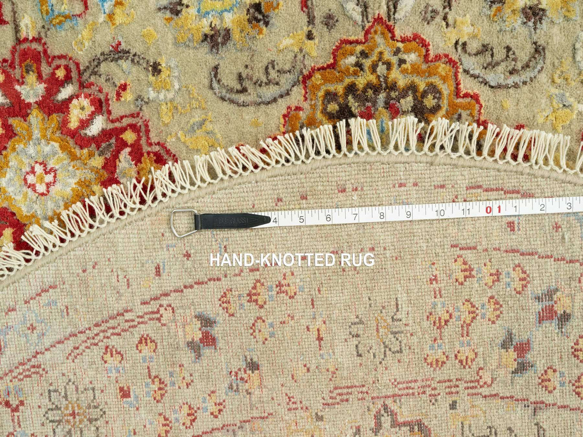 Transitional hand-knotted wool/silk rug in Beige, 6'0" x 6'0", SKU O090464