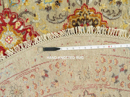 Transitional hand-knotted wool/silk rug in Beige, 6'0" x 6'0", SKU O090464