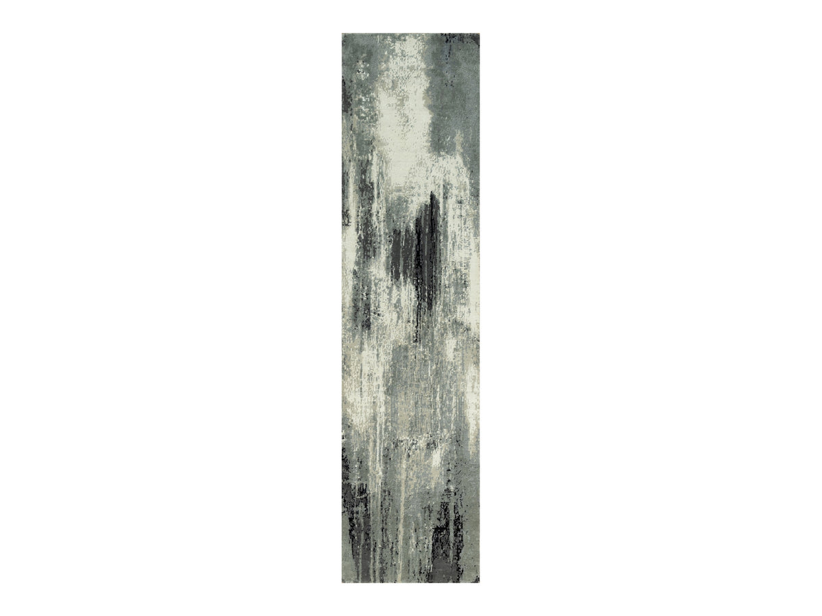 Modern / Contemporary hand-knotted wool/silk runner in Black, 2'7" x 10'0", SKU O090465