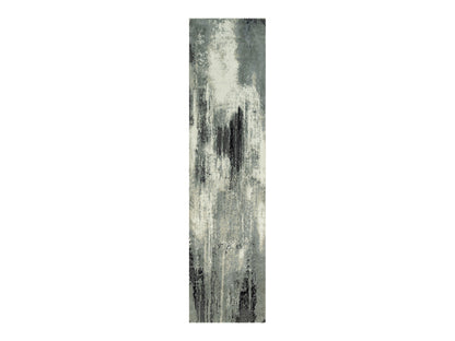 Modern / Contemporary hand-knotted wool/silk runner in Black, 2'7" x 10'0", SKU O090465