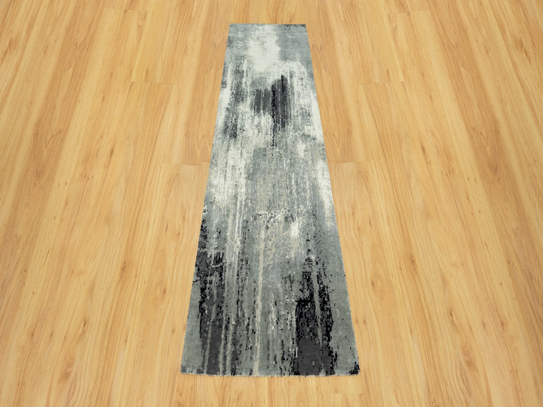 Modern / Contemporary hand-knotted wool/silk runner in Black, 2'7" x 10'0", SKU O090465