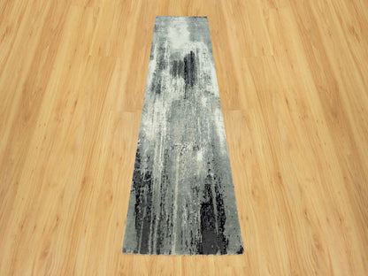 Modern / Contemporary hand-knotted wool/silk runner in Black, 2'7" x 10'0", SKU O090465