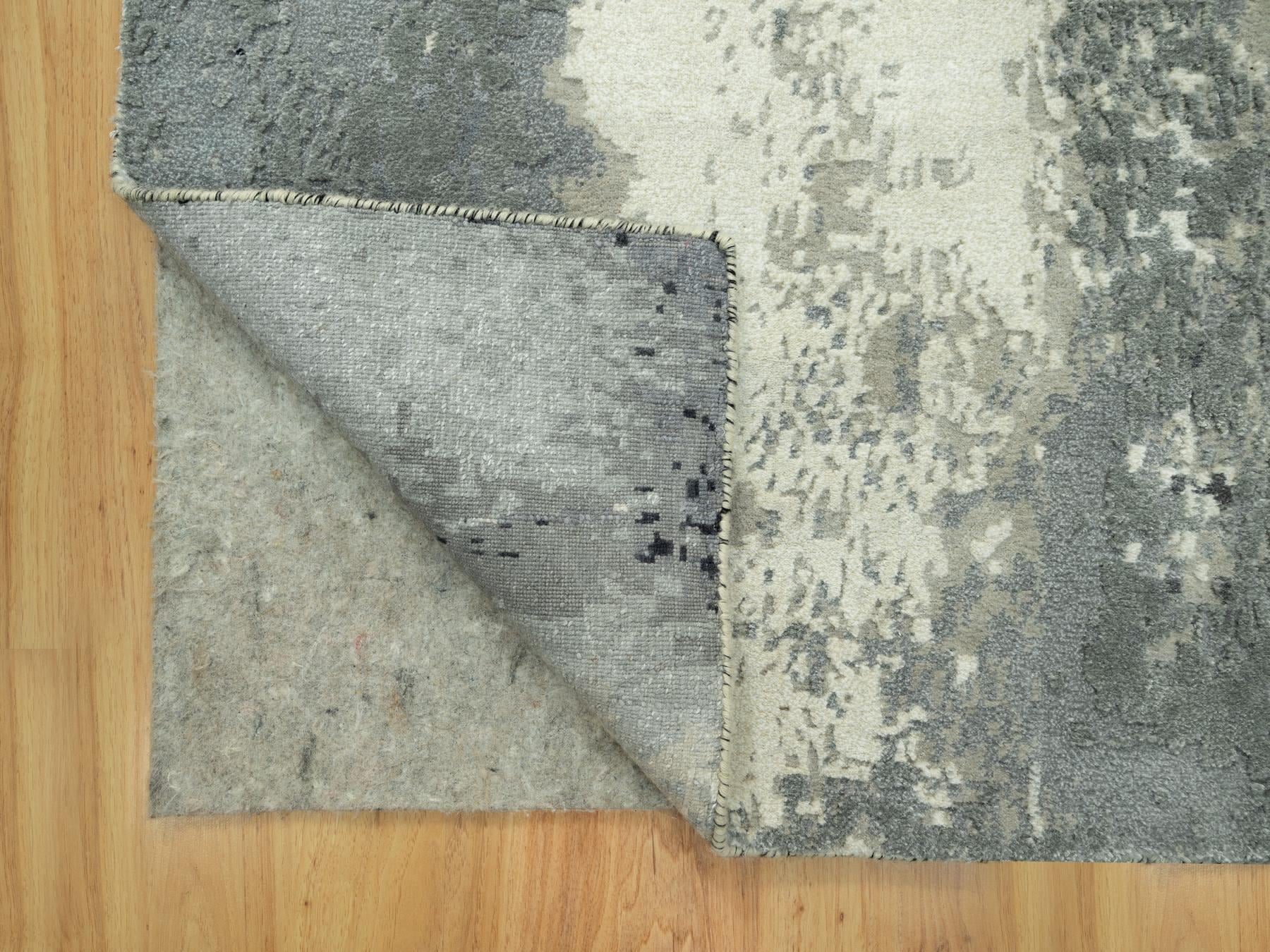 Modern / Contemporary hand-knotted wool/silk runner in Black, 2'7" x 10'0", SKU O090465