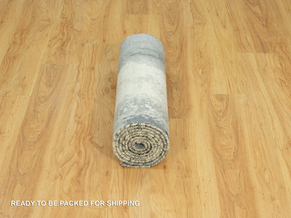 Modern / Contemporary hand-knotted wool/silk runner in Black, 2'7" x 10'0", SKU O090465