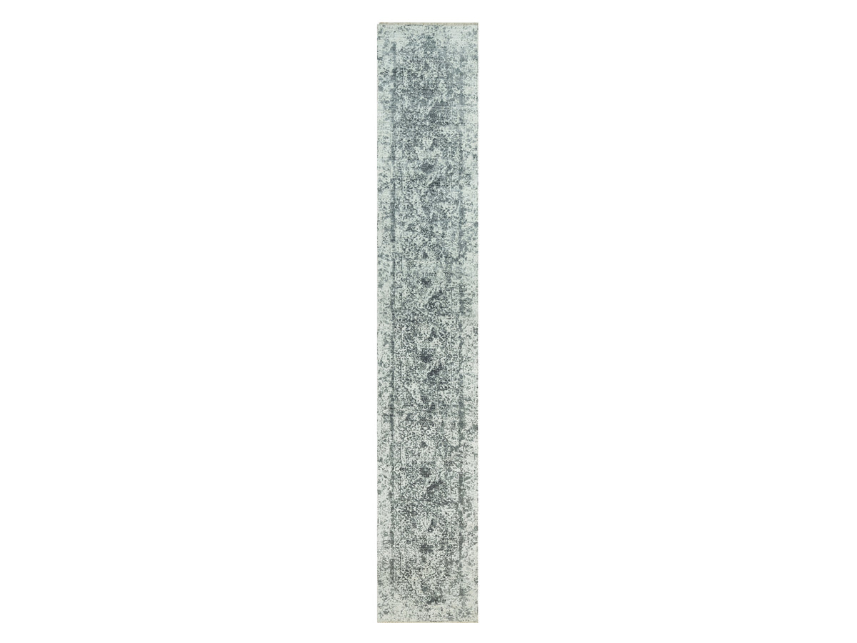 Transitional hand-knotted wool/silk runner in Gray, 2'6" x 15'8", SKU O090472
