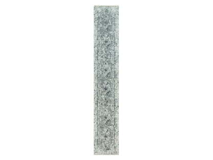 Grey 2'6" x 15'8" Transitional Hand knotted Wool/Silk Rug - Sku: O090472