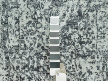 Grey 2'6" x 15'8" Transitional Hand knotted Wool/Silk Rug - Sku: O090472