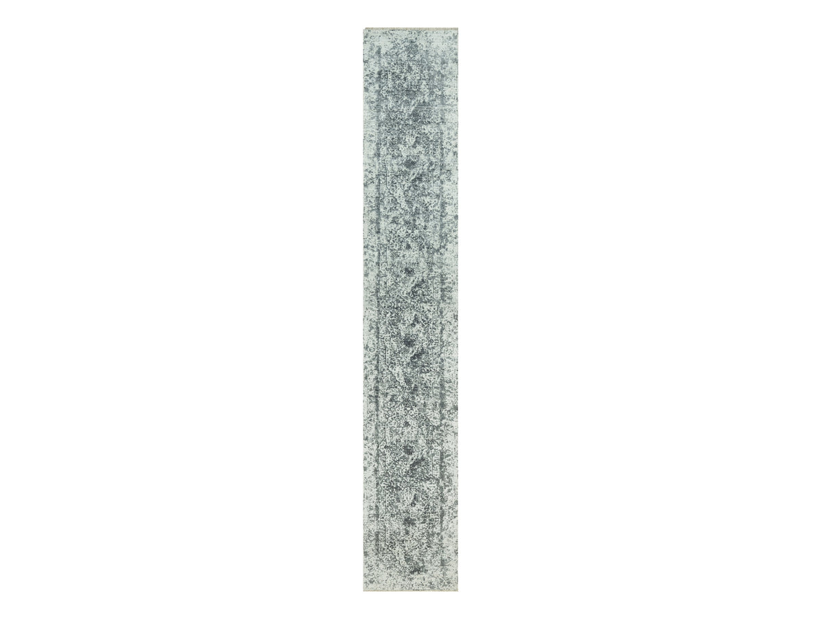 Transitional hand-knotted wool/silk runner in Gray, 2'6" x 15'8", SKU O090473