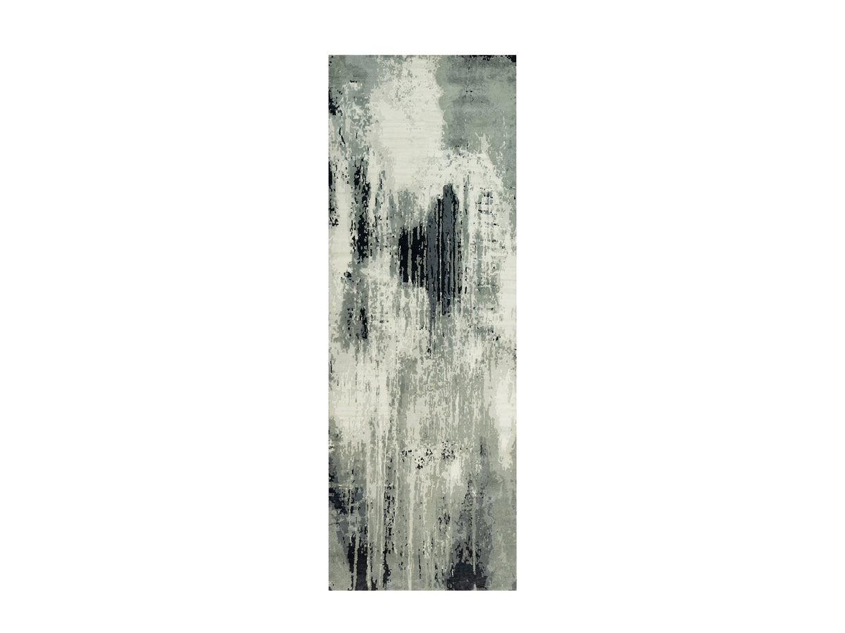 Modern / Contemporary hand-knotted wool/silk runner in Black, 4'2" x 12'0", SKU O090474