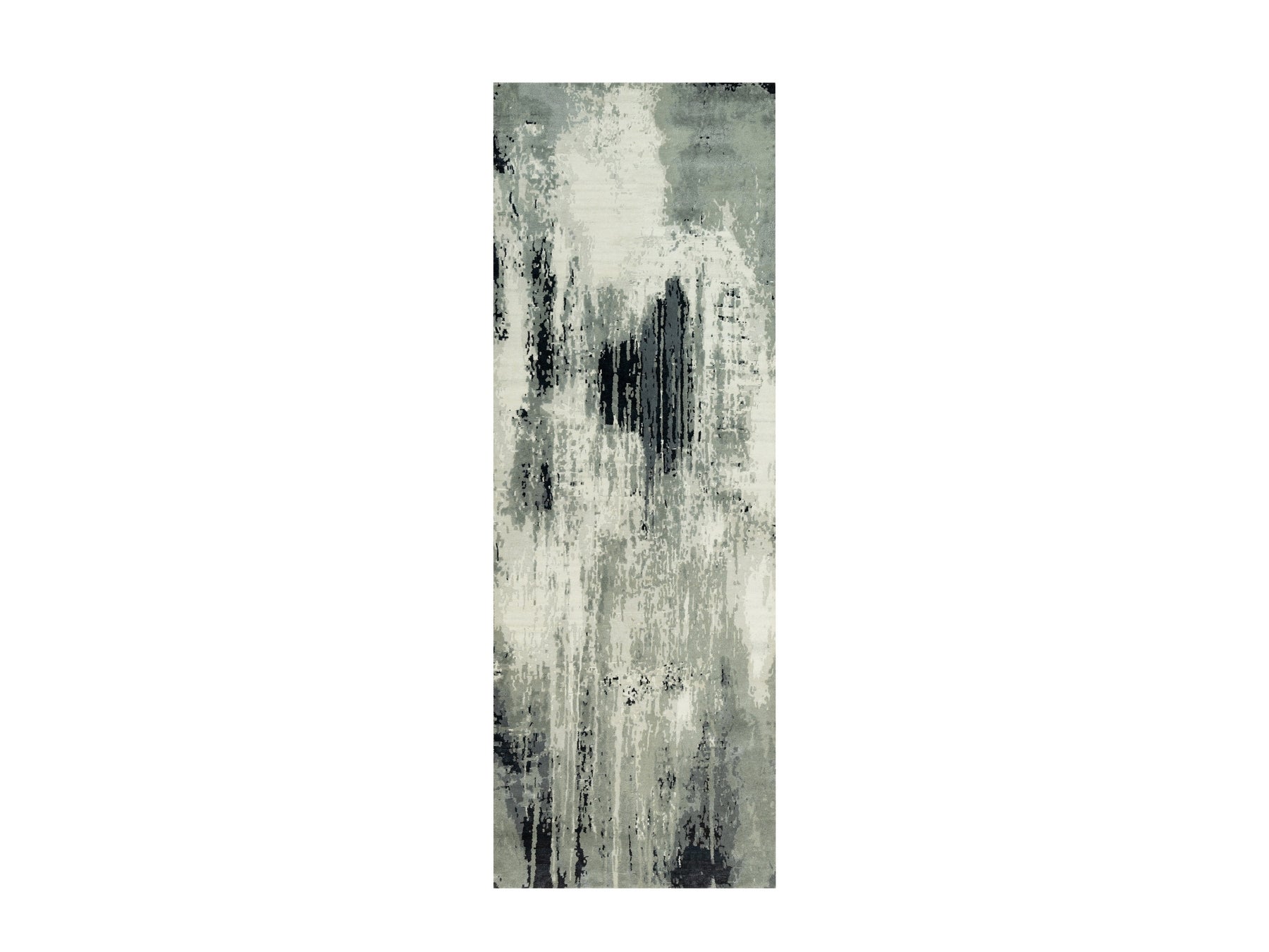 Modern / Contemporary hand-knotted wool/silk runner in Black, 4'2" x 12'0", SKU O090474