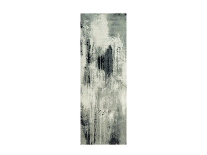 Modern / Contemporary hand-knotted wool/silk runner in Black, 4'2" x 12'0", SKU O090474