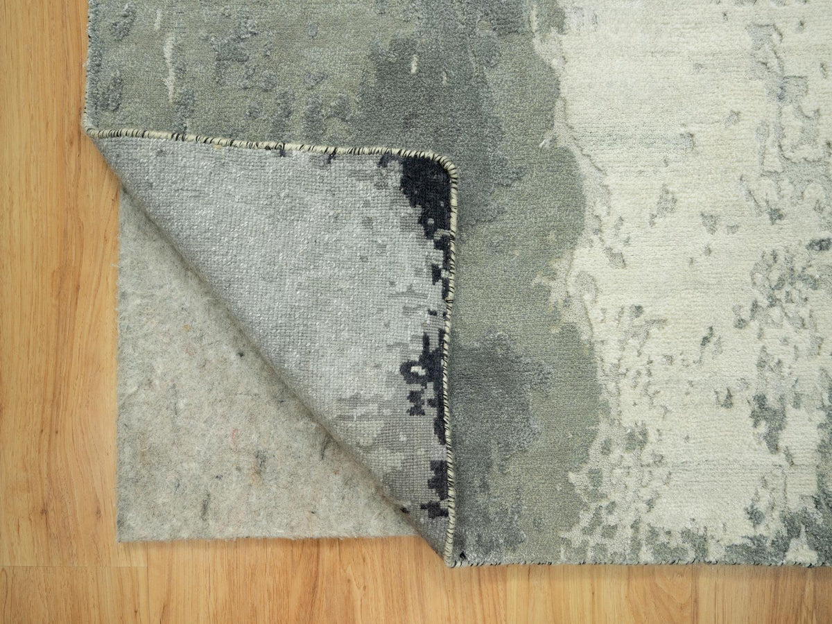 Modern / Contemporary hand-knotted wool/silk runner in Black, 4'2" x 12'0", SKU O090474