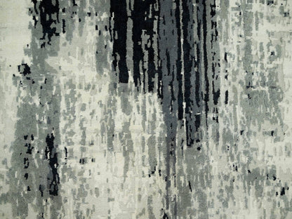 Modern / Contemporary hand-knotted wool/silk runner in Black, 4'2" x 12'0", SKU O090474